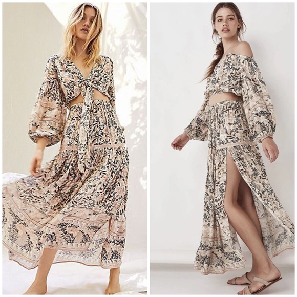 SPELL & THE GYPSY Oasis Side slit boho exotic hippie Maxi Skirt Pearl Sz small - Picture 3 of 10